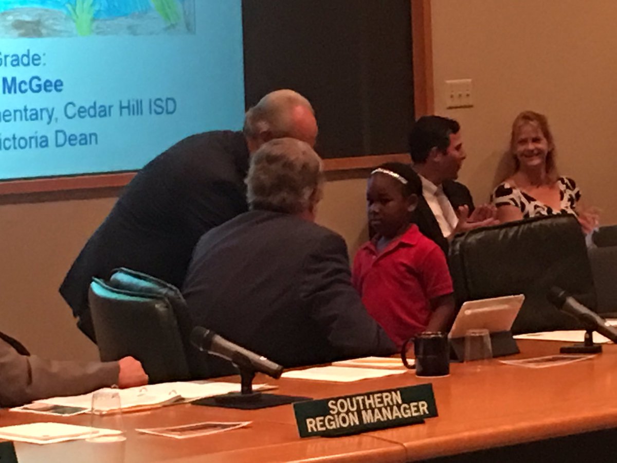 TrevenaNelson's tweet photo. 1st grade student @CHWaterfordOaks  was presented with her award from Trinity River Authority for winning 1st place @opriddick1 @mquildon https://t.co/g64wdtWs7k