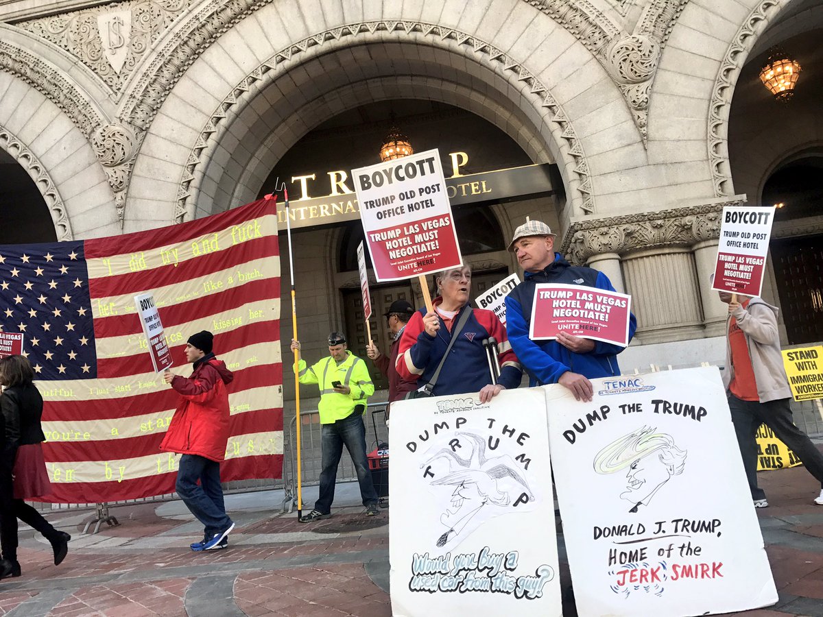 IAM_Union's tweet photo. Trump is cutting ribbons while his workers wait for him to respect their rights. #UniteAC #TrumpDCGrandOpening https://t.co/nYhQivvMpj