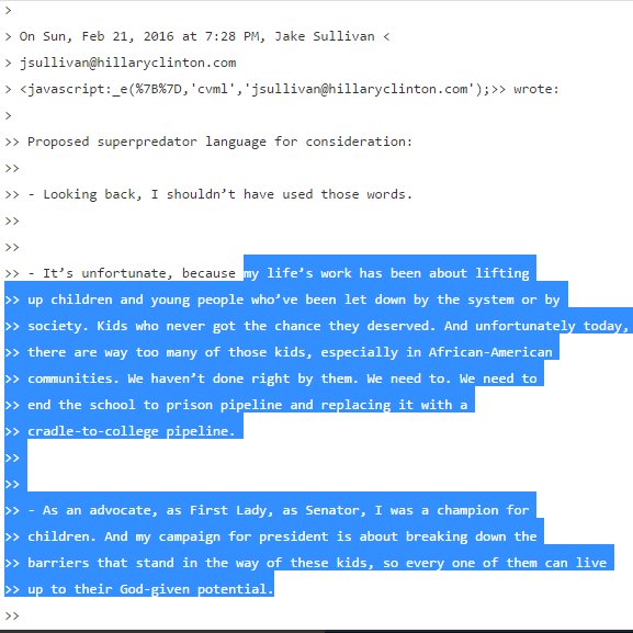 rtyson82's tweet photo. HRC "superpredator" apology released after BLM protest was written days before for @tavissmiley prep
#PodestaEmails19
Email ID 32203 https://t.co/CGthgdTHs2