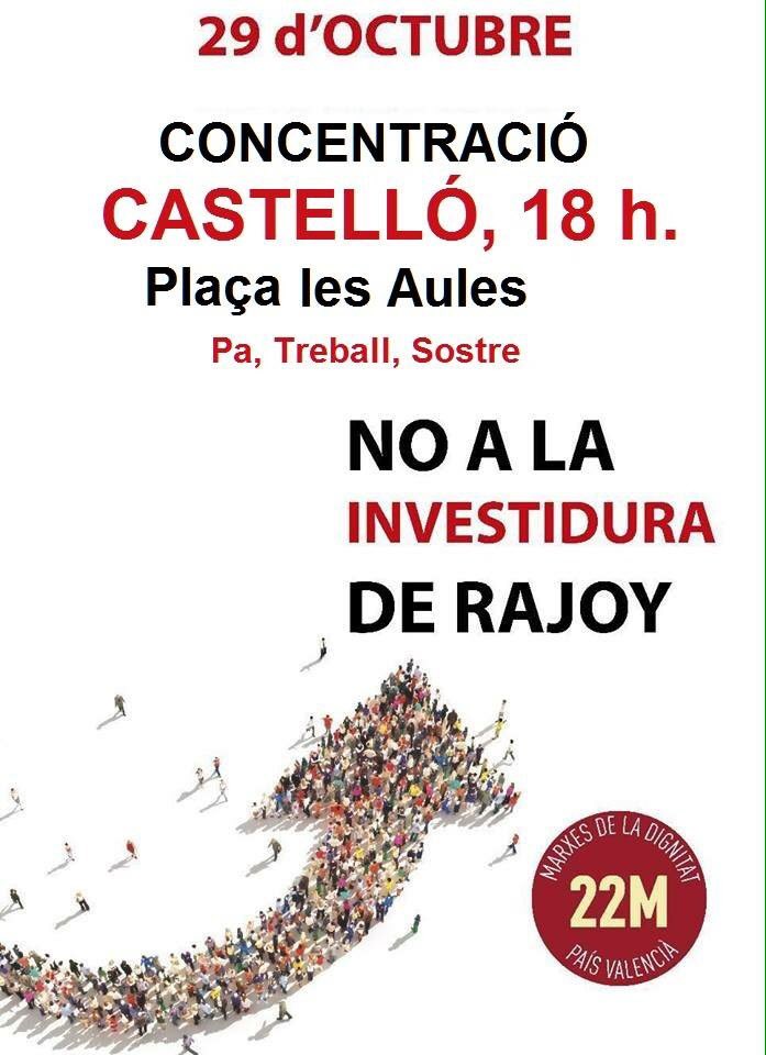 IntersindicalV's tweet photo. Dissabte totes i tots als carrers per dir NO a la investidura Rajoy #NOaRajoy #NoPolítiquesAntisocials #NoReformaLaboral #NoReformaPensions https://t.co/qQ98xuAapu