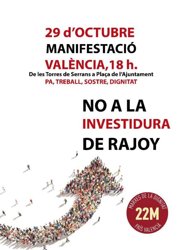 IntersindicalV's tweet photo. Dissabte totes i tots als carrers per dir NO a la investidura Rajoy #NOaRajoy #NoPolítiquesAntisocials #NoReformaLaboral #NoReformaPensions https://t.co/qQ98xuAapu