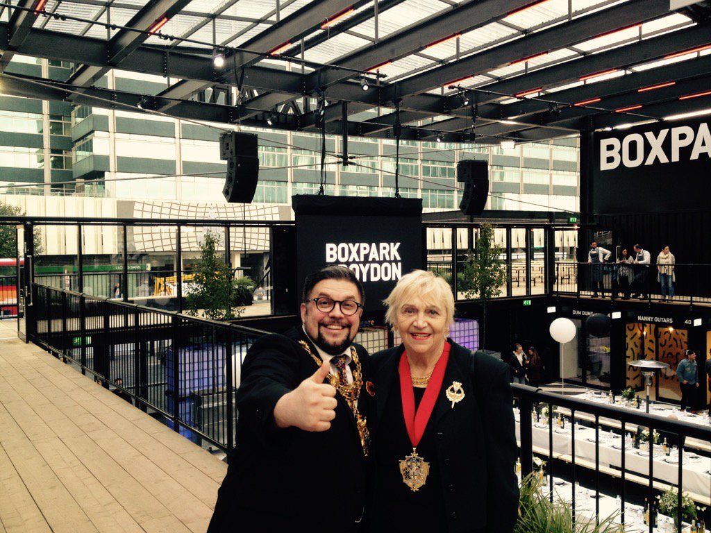 With Croydon Mayor at Box Park opening. Fantastic place with food&amp; drink &amp; potential for loads of cultural events
