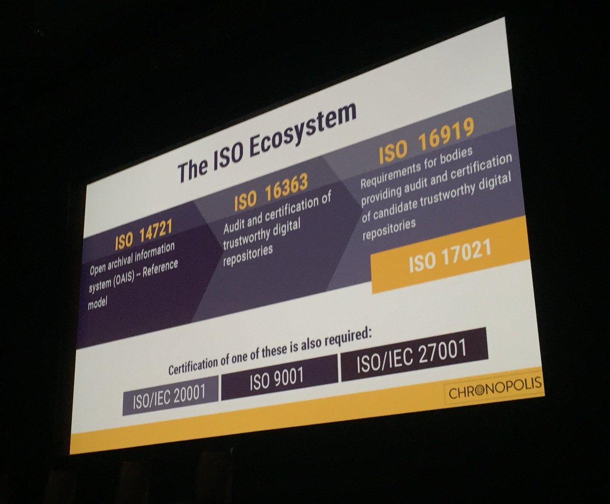 archivalgold's tweet photo. I'm incredibly grateful to @archivelle for breaking down all the important ISO standards #pasignyc #iso14721 #iso16363 #iso16919 https://t.co/7UW8e6HdLE