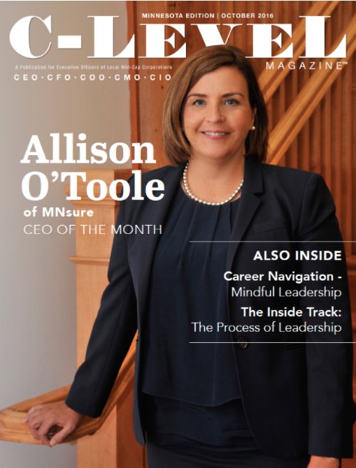 CLevelMagazine's tweet image. Allison O&apos;Toole of MNsure (@MNsure ) is the CEO of the Month for October! Read more about Allison here! ow.ly/9zNV305yFIO