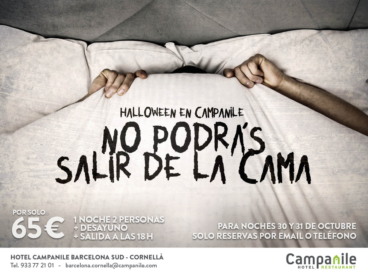 Entramos de lleno en el finde más terrorífico del año. No te olvides de reservar si quieres pasar una noche inolvidable <a href="/CampanileBCNSud/">Campanile Cornella</a>