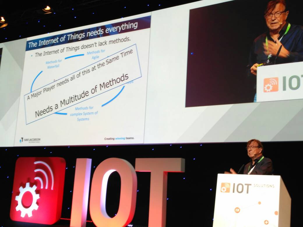 IOTSWC's tweet photo. "A major company need multitude of methods for success in #IOT"  @ivarjacobson #IOTSWC16 https://t.co/nBtRkkp84j