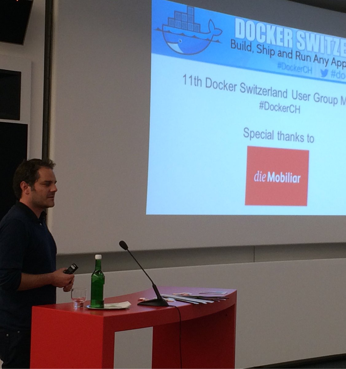 pra_amr's tweet photo. #DockerCH meetup kicked off at @diemobiliar. We are here 2nd time this year, many thanks for organizing. #docker https://t.co/f8R9W2f6TT
