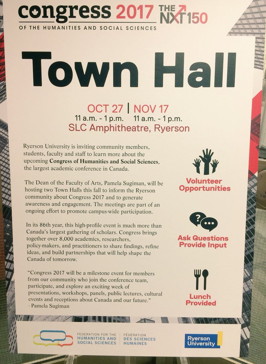 Join us tomorrow 11 am this Town Hall to discuss Congress 2017 <a href="/RyersonU/">Ryerson University</a> #RUArts