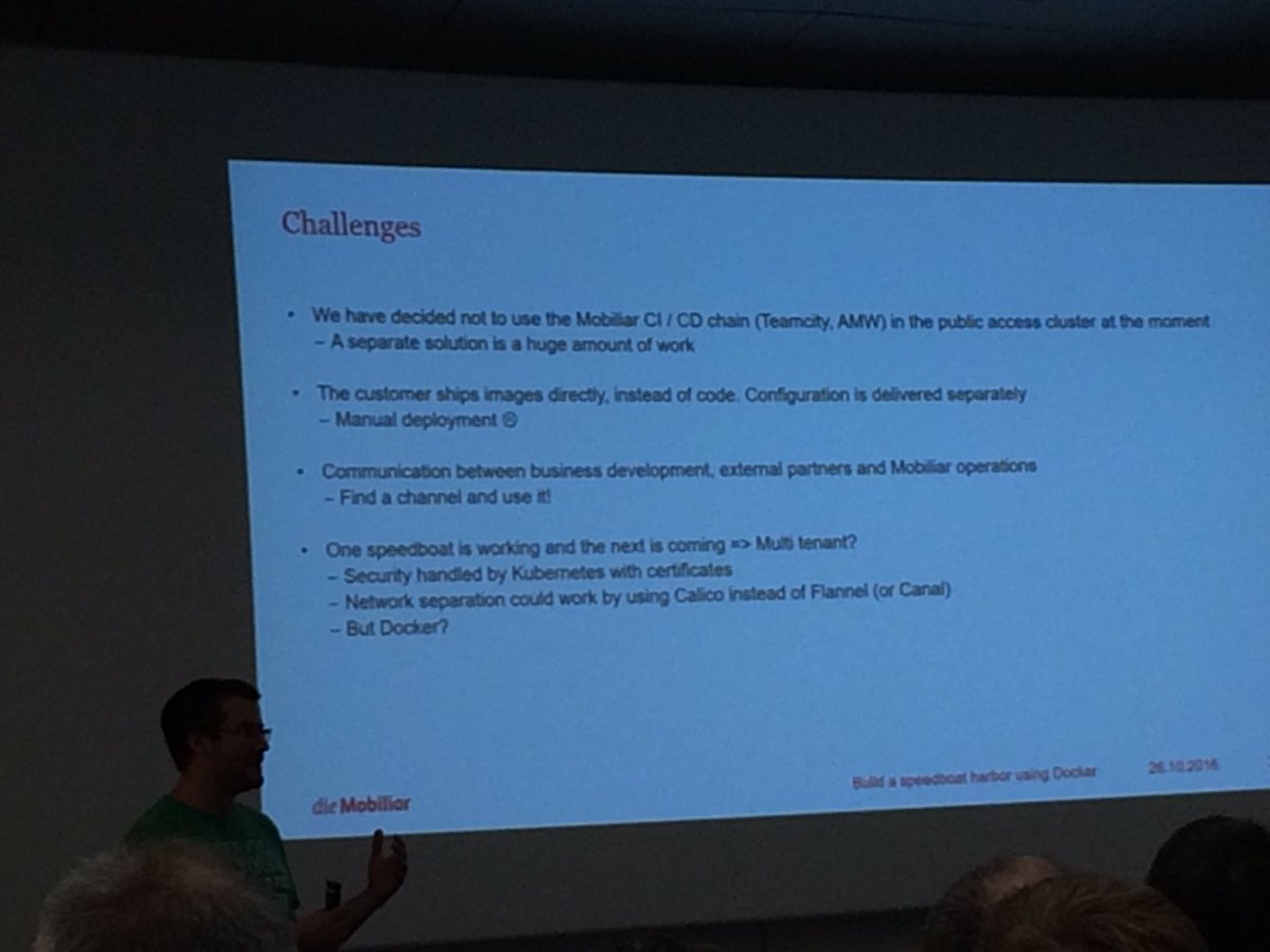pra_amr's tweet photo. First talk by @diemobiliar at #DockerCH meetup. They talk about using #docker for production & its challenges. https://t.co/onH7RPNmSi