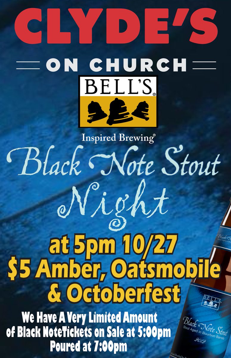 Super rare <a href="/BellsBrewery/">Bell's Brewery</a> Black Note tomorrow at @clydesonchurch tomorrow at 5:00.