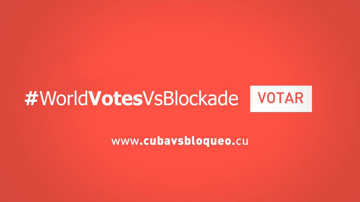EmbaCubaUS's tweet photo. Historic vote at #UN on Cuban resolution vs #Blockade, 191 in favor, #US and #Israel abstain #WorldvsBlockade #MyVoteVsBlockade #CubaUS https://t.co/6b6VlMQJXm