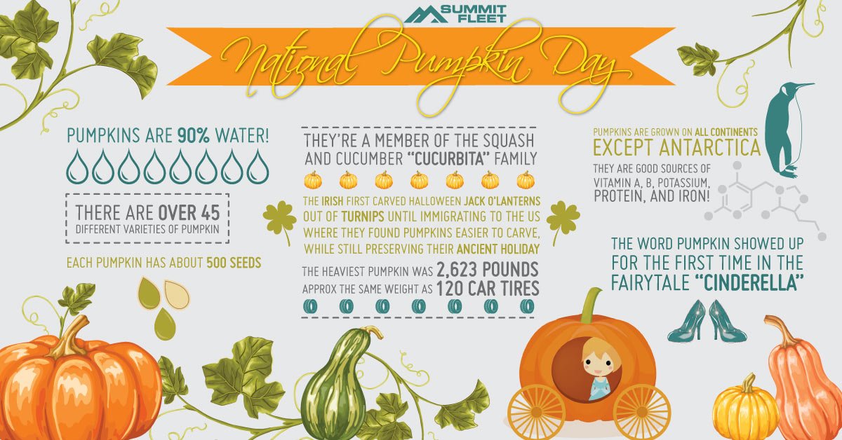 SummitFleet's tweet photo. Happy #NationalPumpkinDay! To celebrate, here are some fun facts about your favourite gourd! Share your jack-o-lanterns with us! #Halloween https://t.co/driDpuoehS