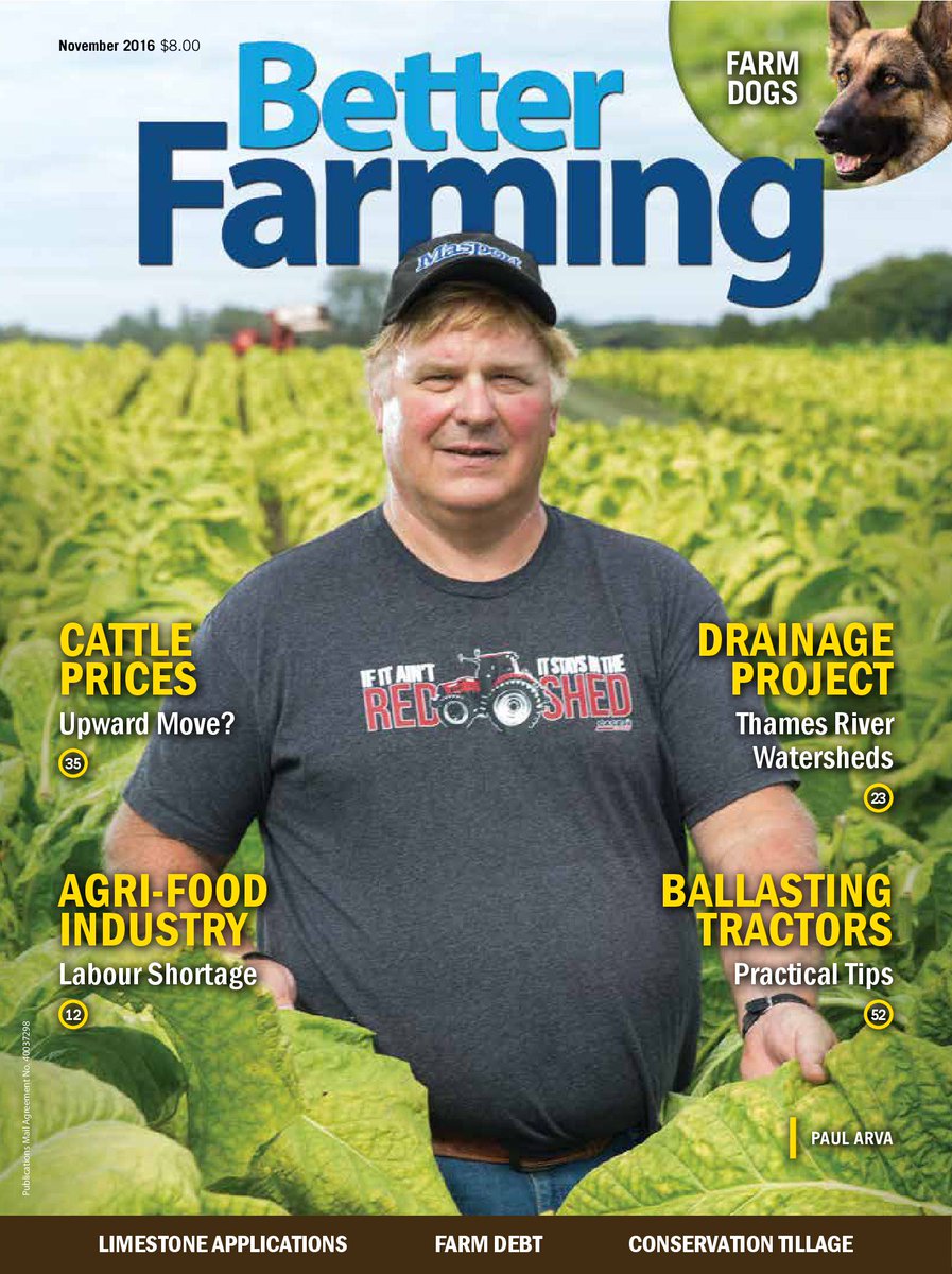 BetterFarmingON's tweet photo. November #magazine is hitting mailboxes across #ontag. In which editor @AMGalAg reflects on #farm #dog Indy, #treer of uninvited critters. https://t.co/fRC32271qF