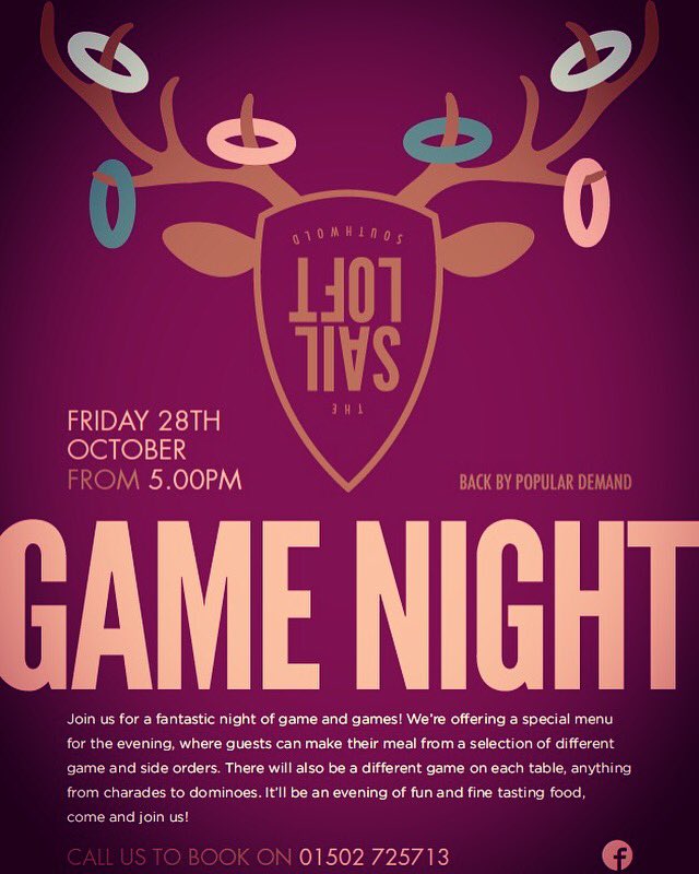 TheSailLoftSW's tweet photo. Are you game for it? #southwold #gameforit #gameonthemenu #gamesonthetable https://t.co/GJ7x9QPUxY