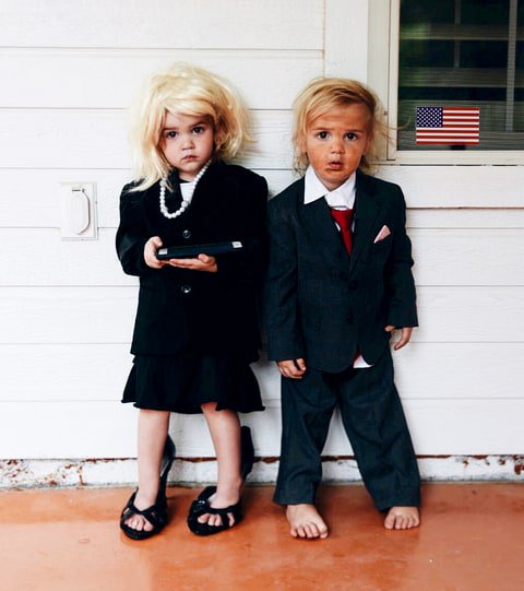 Jadabx94's tweet photo. Although some people may dislike Hillary &amp; Donald , you can't help but love these two cuties who dressed up as them -https://t.co/y5nftrRmLD https://t.co/QH1dSCWJLD