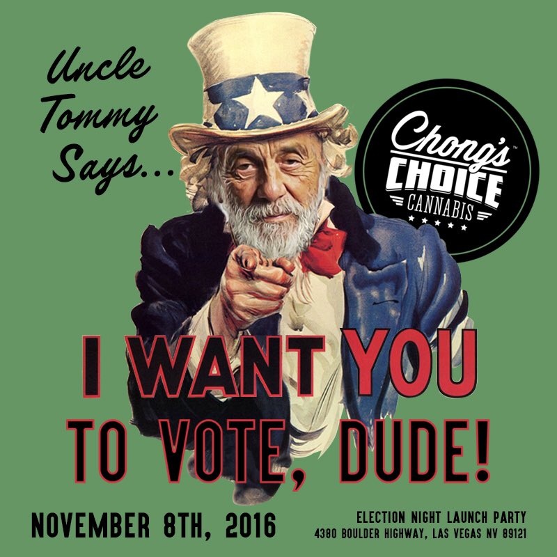 tommychong's tweet photo. Smoke The Vote. 

Join me on election night in Las Vegas for the launch of @ChongsChoice.  There will be lots to smoke. https://t.co/ZOFoyUsrD2