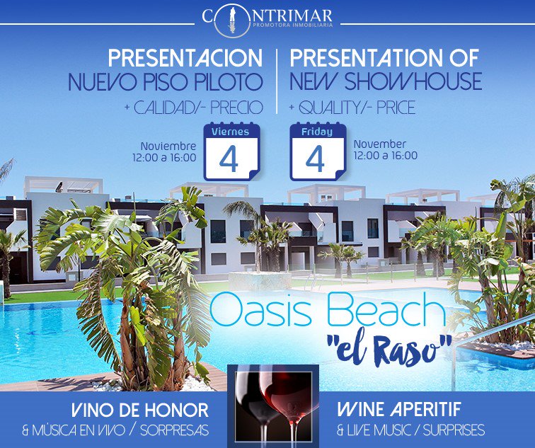 We are pleased to invite you to the opening of the new show house of our promotion OASIS BEACH X apartment in El Raso (Guardamar)