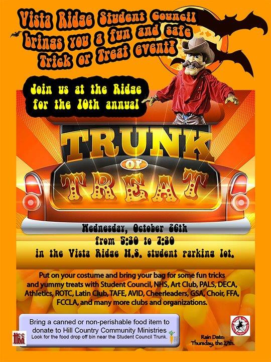 vrhsbaseball's tweet photo. Don’t forget your canned good and bag of treats for tonight’s event! #vrhsstuco, #trunkortreat, #vrhsbaseball, #halloween16 https://t.co/8vkelrLBeZ