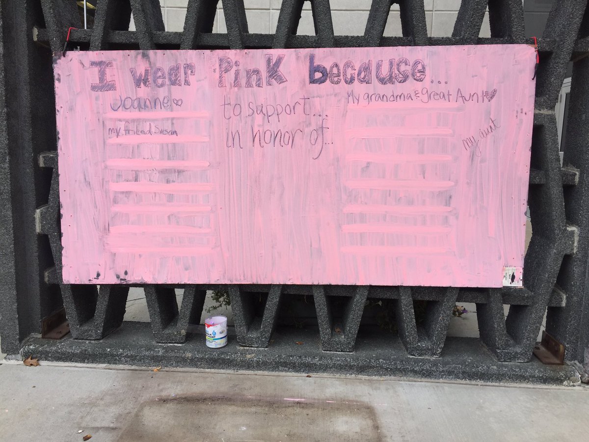 CAC_Creighton's tweet photo. Tell us why you wear pink by writing on our chalk board outside the library! #CreightonCAC #onwednesdayswewearpink https://t.co/pYh0yt9KjQ
