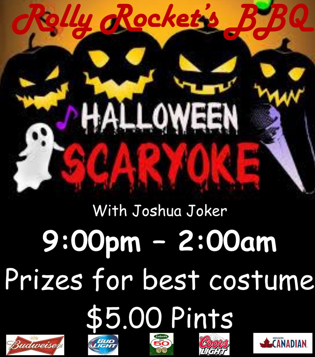 RollyRocketsbbq's tweet photo. #friday #October 28th
#halloween #karaoke #scaryoke #specials #friday #bbq #party #hamont #hamiltonontario #realhamiltoe #ihearthamilton https://t.co/aZbwcF5JH8