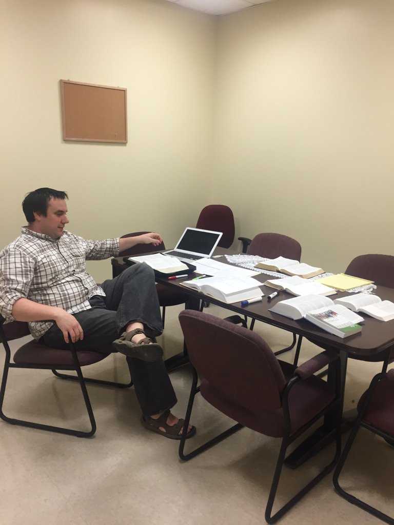 SaintBP's tweet photo. How many bibles does it take for @mcdowell_rob to plan a preaching series? #EmbracingMercy https://t.co/VGHTNdS7Vh