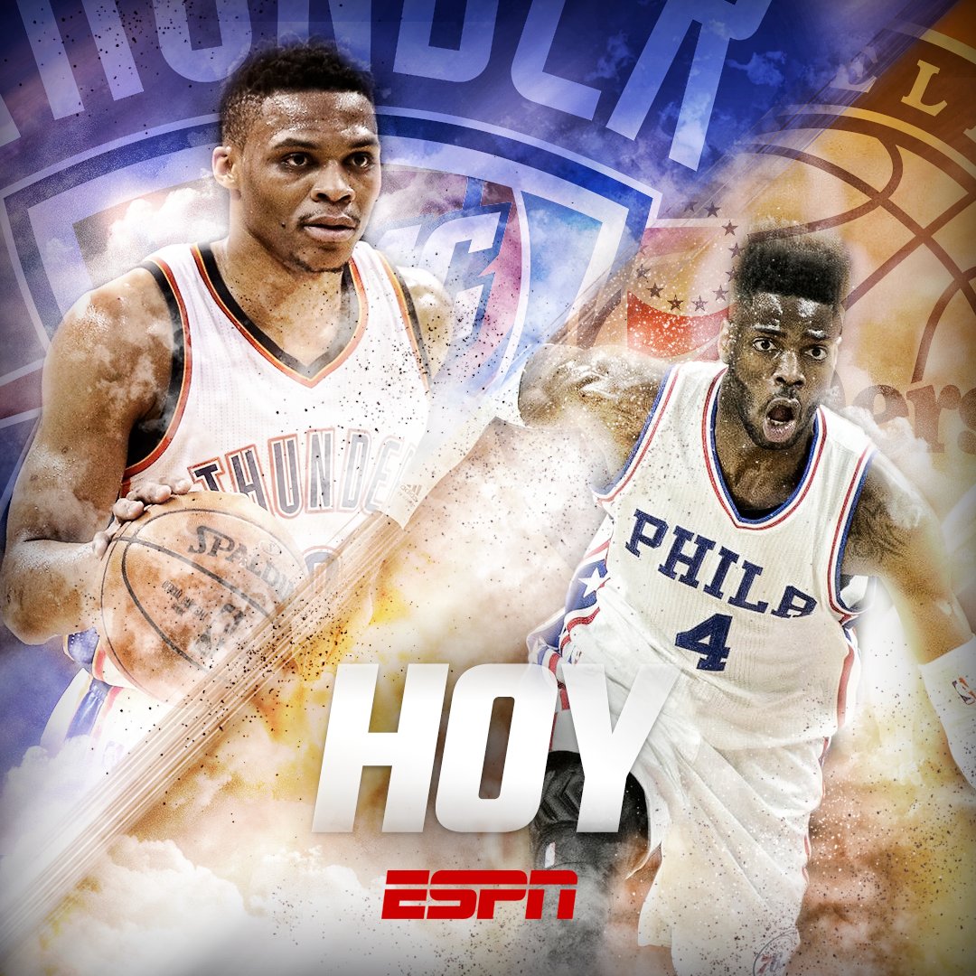 NBALatam's tweet photo. ¡Imperdible! @okcthunder vs @sixers esta noche por ESPN. 21hs Arg/19hs Col. #ThunderUp #MADEinPHILA https://t.co/5FQyFmdqXb