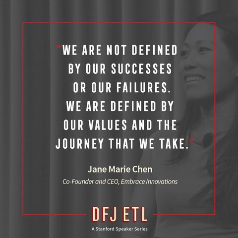 Catch "Embrace the Entrepreneurial Journey" stanford.io/2eRWIee <a href="/janemariechen/">Jane Chen</a> <a href="/EmbraceInnov/">Embrace Innovations</a> #WednesdayWisdom