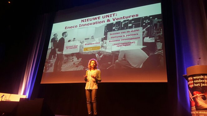 OPC2016's tweet photo. Angelique Kruif van @Eneco vertelt over hun samenwerking met startups om innovatie te stimuleren https://t.co/emhVnCoPzR