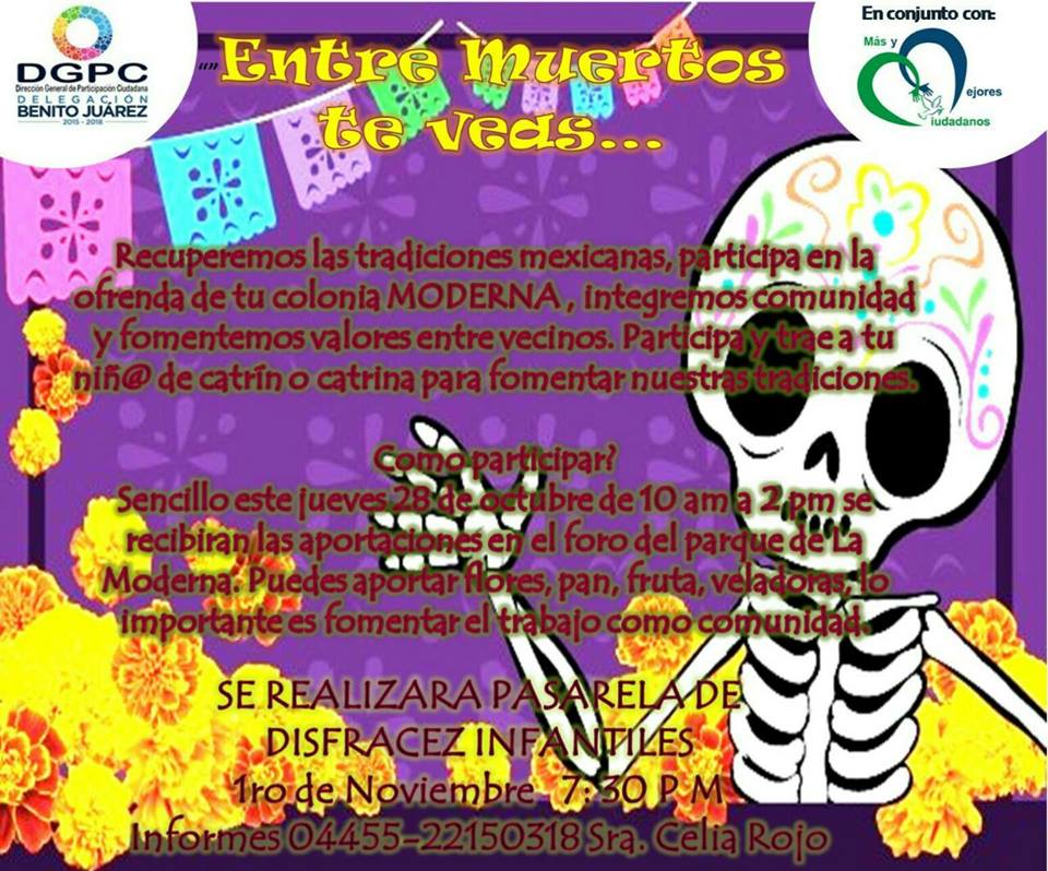 MasyMejoresCD's tweet photo. Ofrenda,Pasarela d Disfrases,invita a tu fam y amigos desde jueves 28 de Octubre al 2 de Noviembre @AlamosCDMX @DelegacionBJ #DiaDeMuertos https://t.co/oZbt6jorVZ