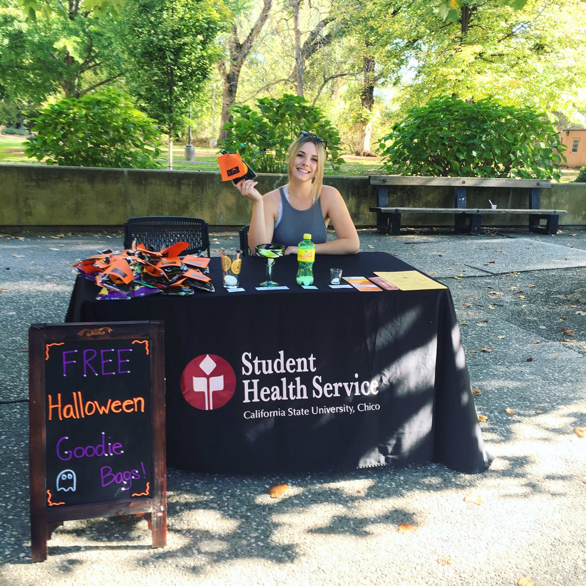 WellCatHealth's tweet photo. Have a safe Halloween weekend and come stop by the student health center table for a Halloween goodie bag and learn about some sugar facts 🎃 https://t.co/mkgCKLbD0K