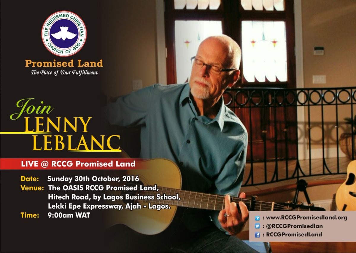 RCCGPromisedLan's tweet photo. Join one of the gospel legends of all time LENNY LEBLANC at RCCG Promised land this Sunday 30th Oct 2016 

Hitech Road by LBS Ajah https://t.co/Apn9MFMfP3