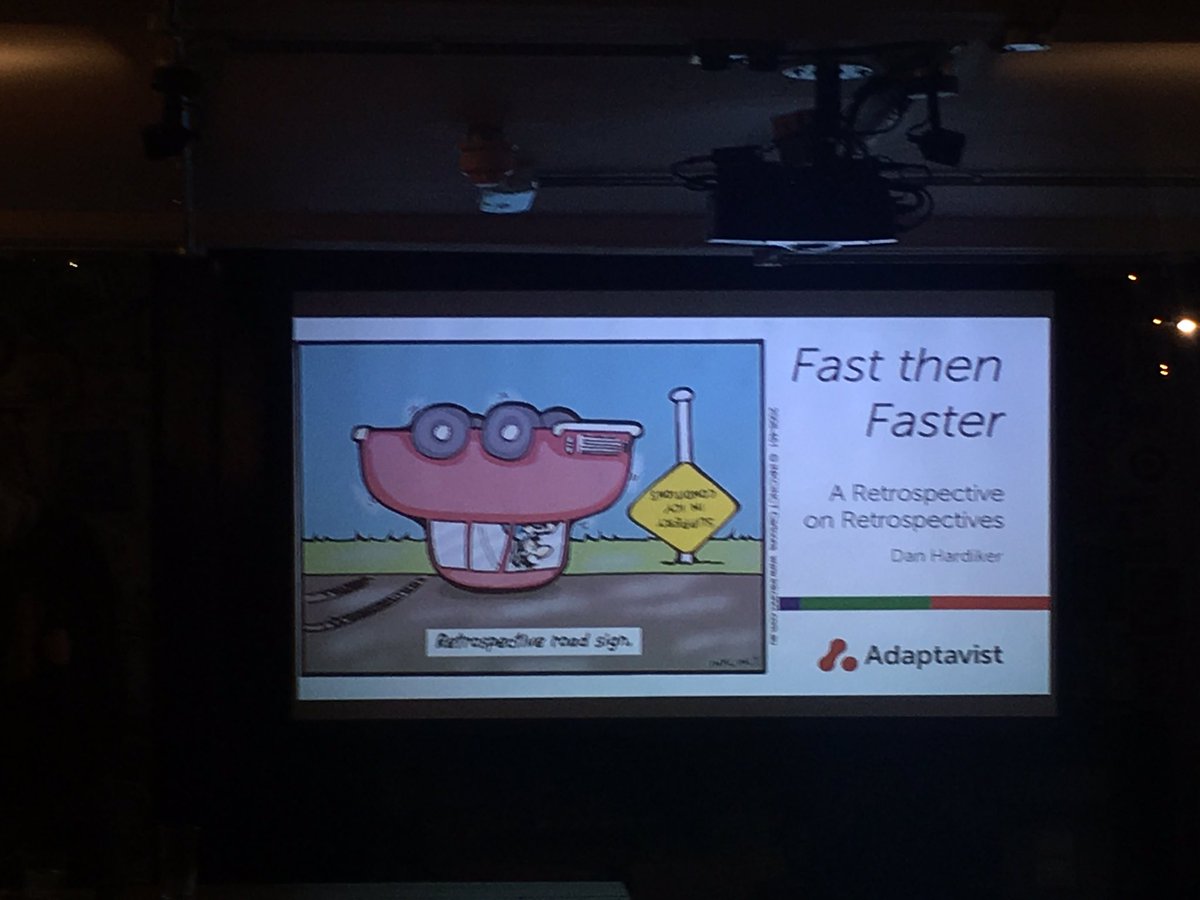 Next talk by <a href="/dhardiker/">Dan Hardiker</a> - Fast then Faster, A Retrospective on Retrospectives. #EastAngliaAUG