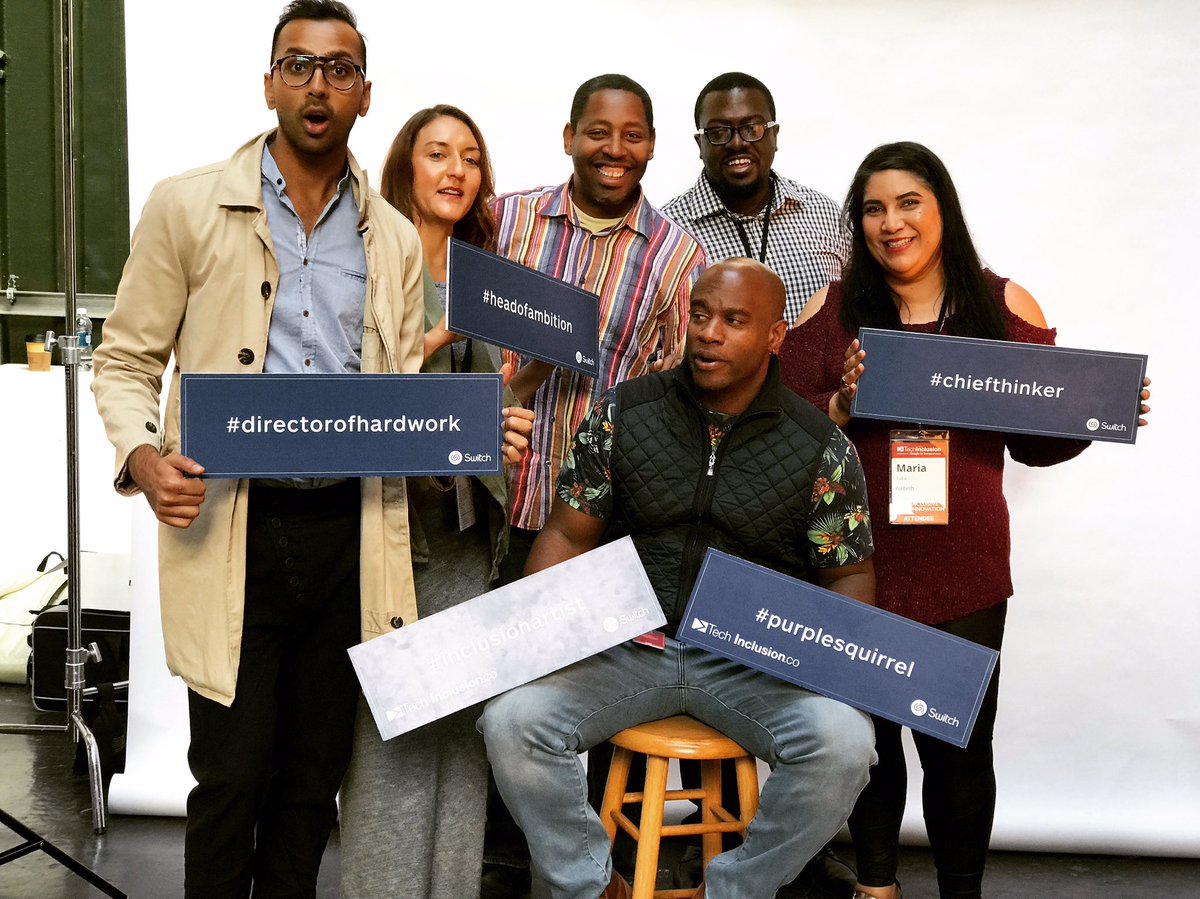 GetSwitch's tweet photo. The @Airbnb team having fun at the #getswitch photobooth. #TechInclusion16 #whatsyourtitle https://t.co/5bH5D3LBkT