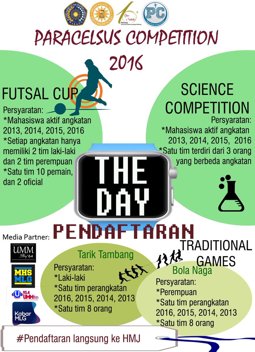 PharmacyUMM's tweet photo. Pharmabro&amp;sis UMM PENDAFTARAN Traditional games,Futsal dan Science competition TELAH DIBUKA. Segera daftarkan timmu! https://t.co/tahQGlubbE
