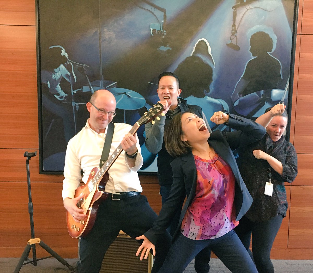 lonistark's tweet photo. Rocking out with the @Adobe team in Boston. #AdobeLife #AirGuitar #rockstars https://t.co/BkHQYRAcem