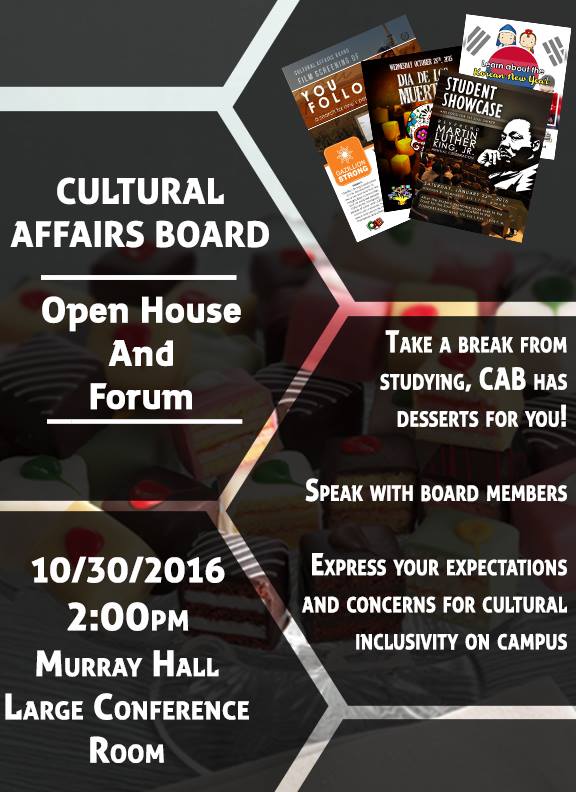 csbsjuCAB's tweet photo. On Sunday October 30th come learn about CAB and the CAB board members! We all hope to see you then! https://t.co/f8qOi2Nxyj
