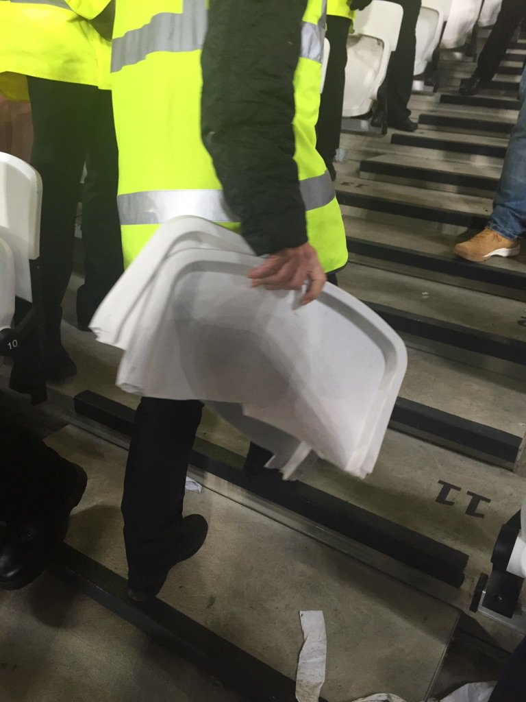 cfc_jb's tweet photo. Tearing up their own seats to chuck them at as. Nice one West Ham https://t.co/4jQd6Z9BDL