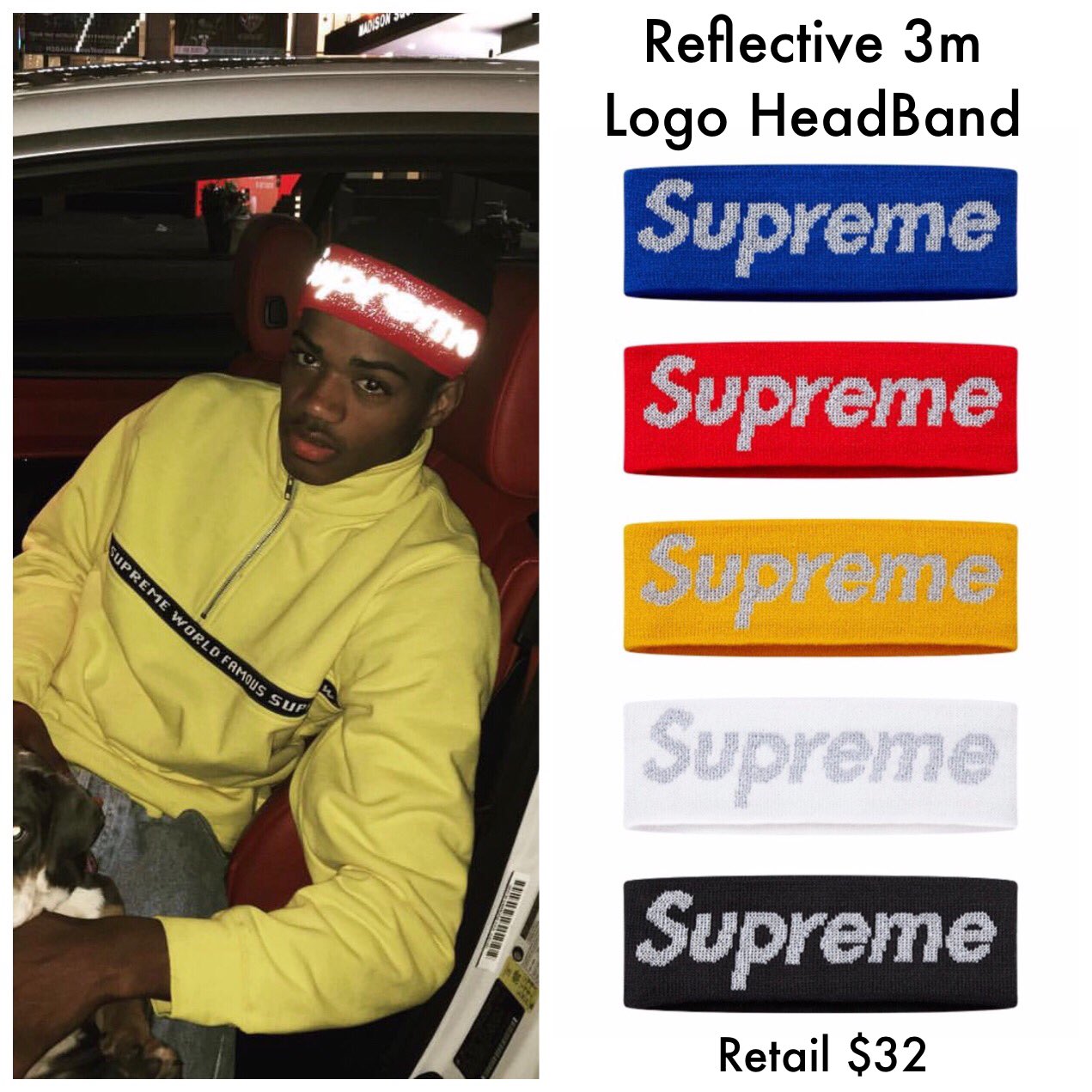 Supreme headband cheap reflective logo