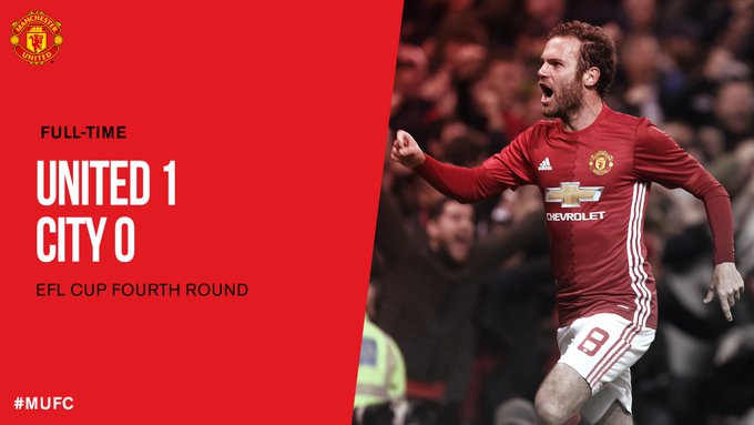 FT: #MUFC 1 City 0. @JuanMata8s goal wins the derby and sends us into the #EFLCup quarter-finals! https://t.co/MVYrlF1QyX