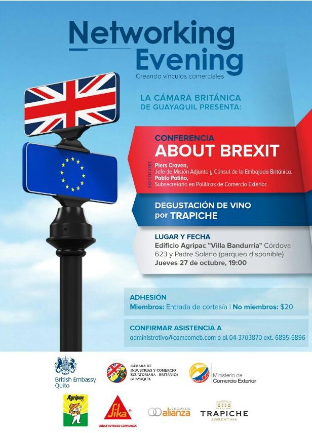 CRF_AGENCIA's tweet image. Mañana #NetworkingEvening  de la Cámara de Industrias y Comercio Ecuatoriano Britanica #Guayaquil  hablaremos del #Brexit @sleonabad