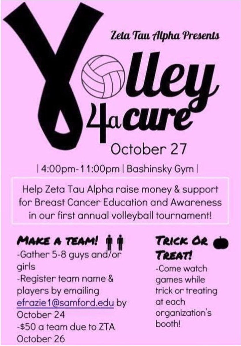 ZTADeltaPsi's tweet image. Zetas philanthropy event is this THURSDAY volley for a cure!! Find a Zeta and buy a $2 ticket!! #ThinkPinkThinkZTA