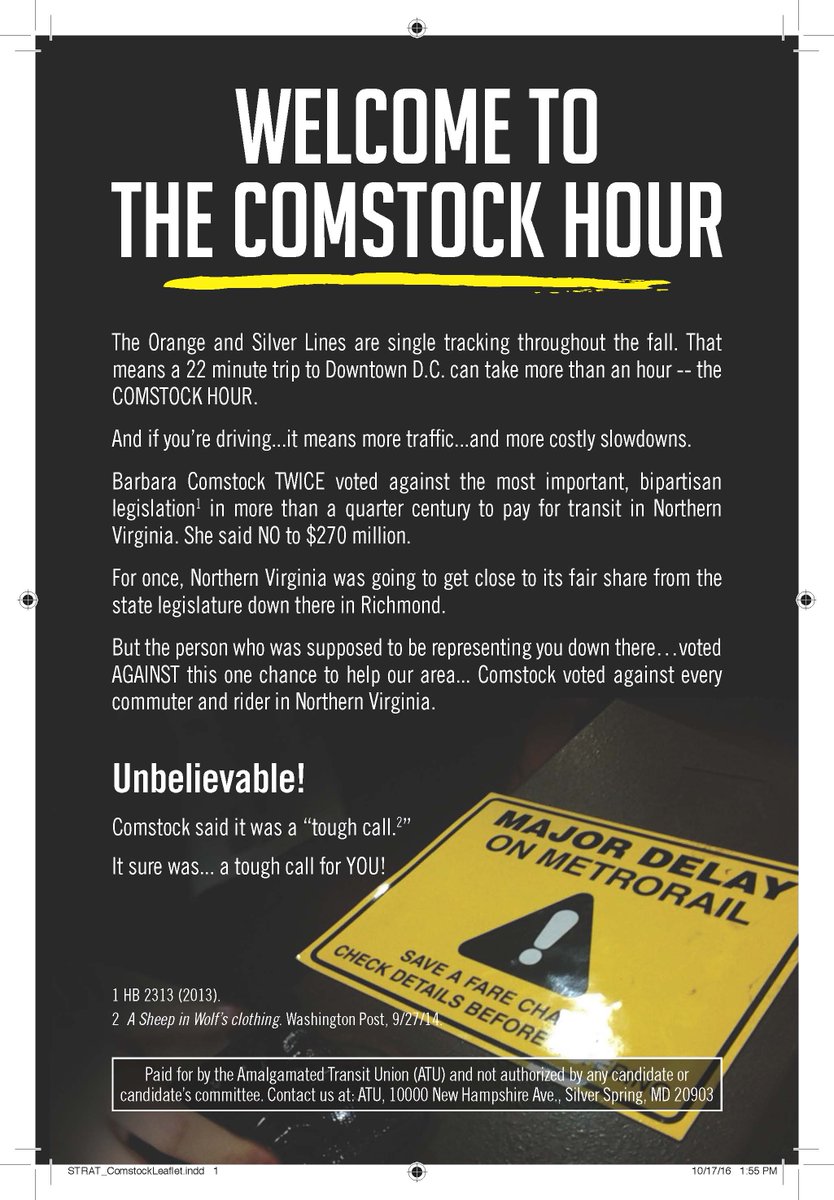 ATULocal689's tweet photo. The Comstock Hour: brought to you by the Anti-Transit, Anti-Commuter Barbara Comstock #VA10 #Comstuck https://t.co/UbTUEv2GXy