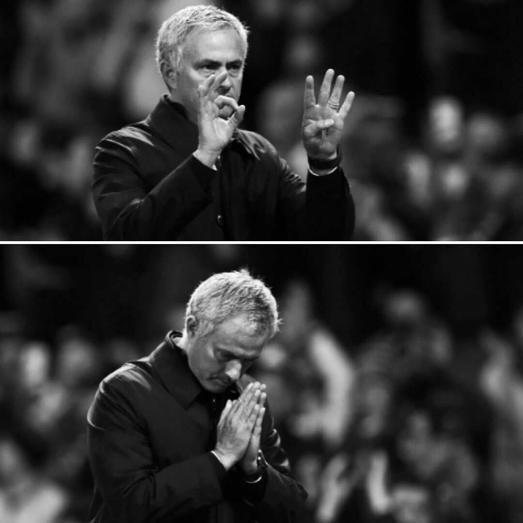 utdpath's tweet photo. Gestur permintaan maaf Mourinho kepada supporter akibat kekalahan 4-0 vs Chelsea. Respect https://t.co/i2JNGEaHtE