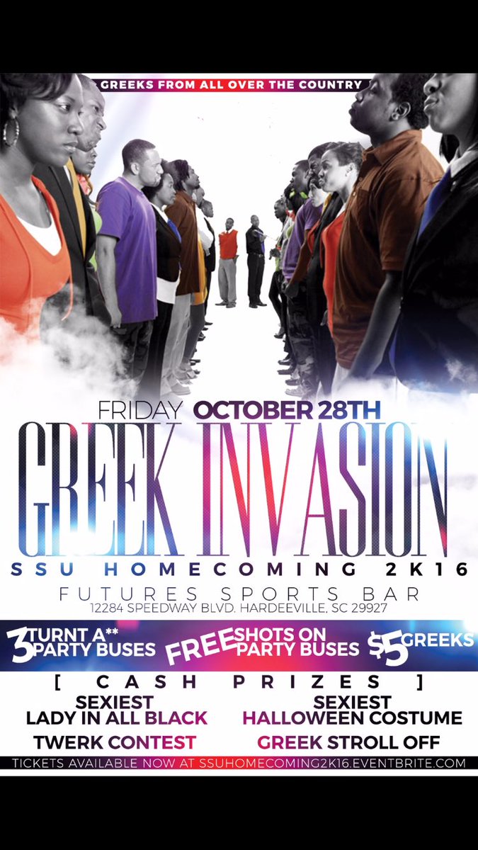 TeeAyeH's tweet photo. 🚨FRIDAY OCTOBER 28th 🚨
#SSUHC2016 🏈 🐯
#HalloweenBlackOut  💀#GreekInvasion 😳
$1,000 💰 GIVE AWAY 
We Close At 6am ⏰ 
FREE PARTY BUSES 🚍
#SSU20 https://t.co/NqEvcYN43I