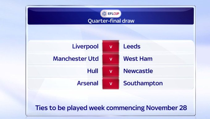 EFL Cup Quarter-final draw! Live reaction and highlights from all of tonights games here: https://t.co/7zkU23Y5WV https://t.co/8jgAV5oOrD