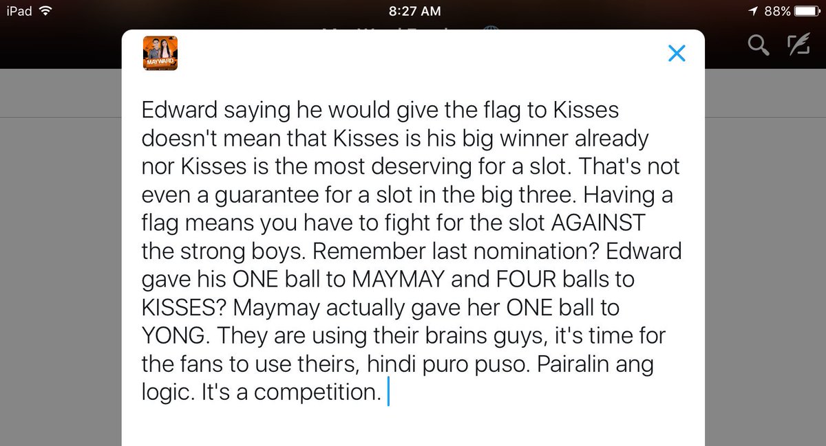 MikBrentUSA's tweet photo. You have to know how to play the game of @PBBabscbn. Sometimes, you have to read between the lines. MayWard all the way!!

#PBBTheBigInquiry https://t.co/KMRF0evOe2