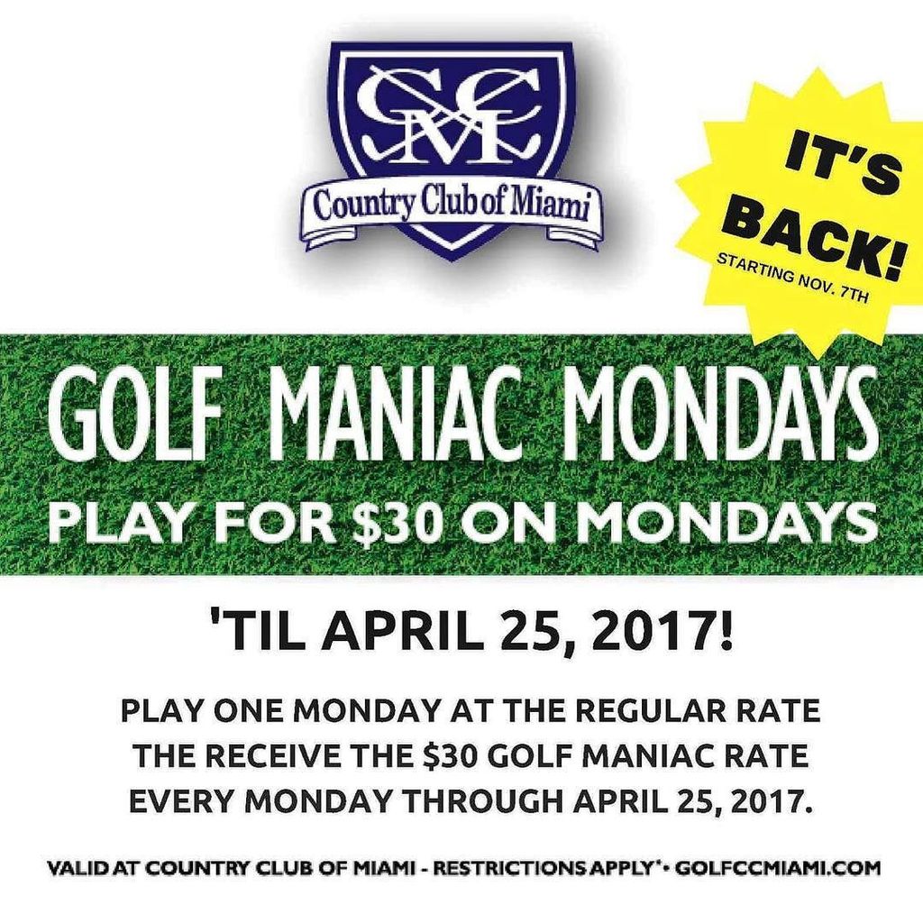 GolfMiamiDade's tweet photo. 🤗⛳️👍🏽 Don't miss out on the best golf deal in Miami! Tag your friends and let them know about #ManiacMondays #golfm… https://t.co/qtiyW0agUI