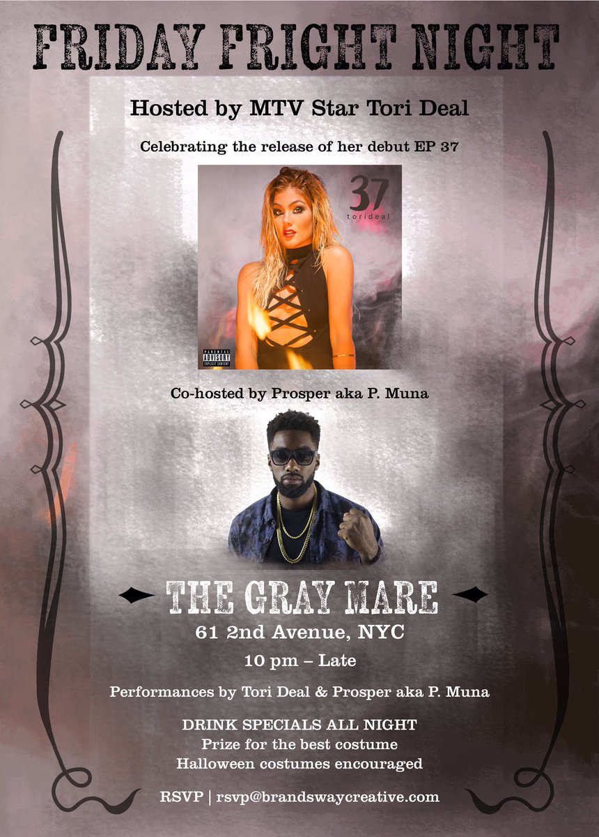 This Friday 😈!! #FridayFrightNight at The Gray Mare! Prize for the Best Costume So bring your A game 👻 Hosted by @tori_deal &amp; @IAMPMUNA