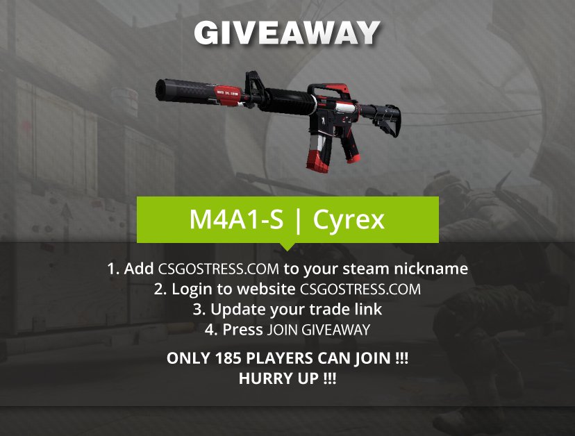 CSGOSTRESScom's tweet image. M4A1-S | Cyrex giveaway
csgostress.com