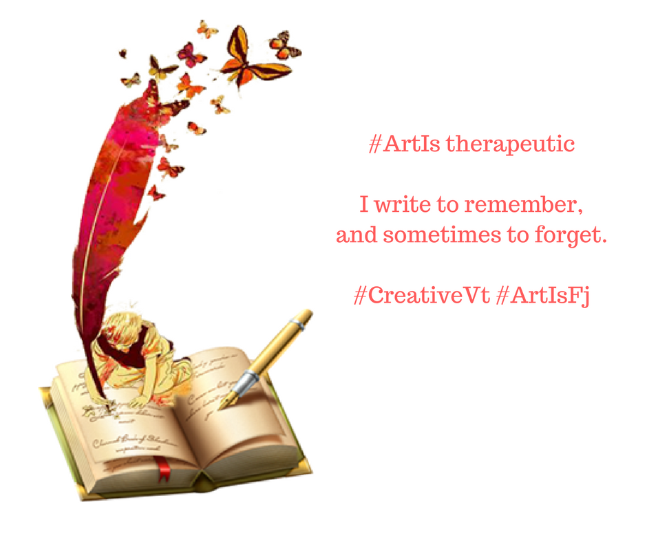 dearpriya_'s tweet photo. #ArtIs therapeutic. I #write to forget. And sometimes to remember. #CreativeVt #ArtIsfj @kokonatipr @ValuingVoicesFJ https://t.co/0xm39FTTBE
